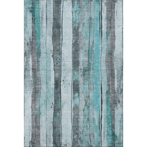 HomeRoots 5' X 8' Striped Teal and Gray Washable Area Rug with UV Protection for Family-Friendly Spaces 706483