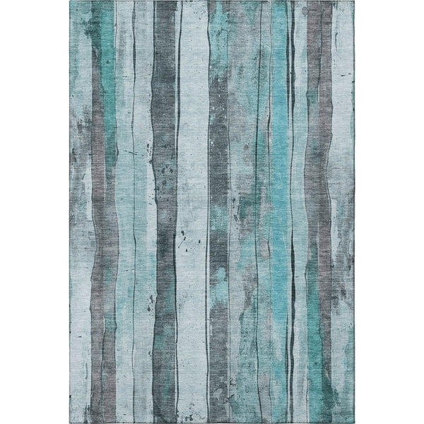 HomeRoots 5' X 8' Striped Teal and Gray Washable Area Rug with UV Protection for Family-Friendly Spaces 706483