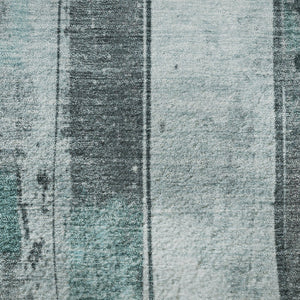 HomeRoots 8' Teal and Gray Striped Round Rug – Stylish, Washable, UV-Protected, Stain-Resistant for Any Space 706484