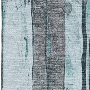 HomeRoots 8' X 10' Stylish Teal & Gray Striped Washable Area Rug with UV Protection for Modern Spaces 706485