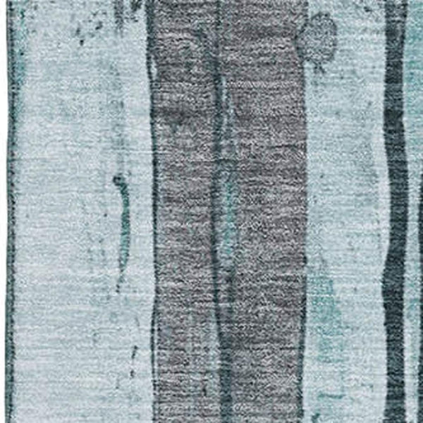 HomeRoots 8' X 10' Stylish Teal & Gray Striped Washable Area Rug with UV Protection for Modern Spaces 706485
