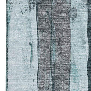 HomeRoots 9' X 12' Stylish Teal & Gray Striped Area Rug – Washable, UV Protected, Ideal for Family Spaces! 706486