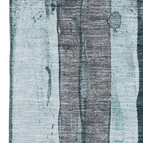 HomeRoots 9' X 12' Stylish Teal & Gray Striped Area Rug – Washable, UV Protected, Ideal for Family Spaces! 706486