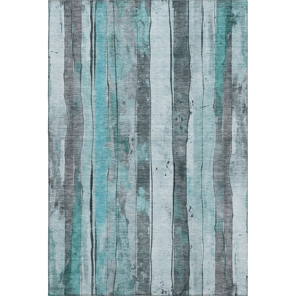 HomeRoots 10' Teal and Gray Striped Area Rug - Washable, UV-Protected, Durable for Busy Homes & Modern Spaces 706487