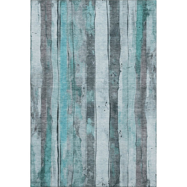HomeRoots 10' Teal and Gray Striped Area Rug - Washable, UV-Protected, Durable for Busy Homes & Modern Spaces 706487