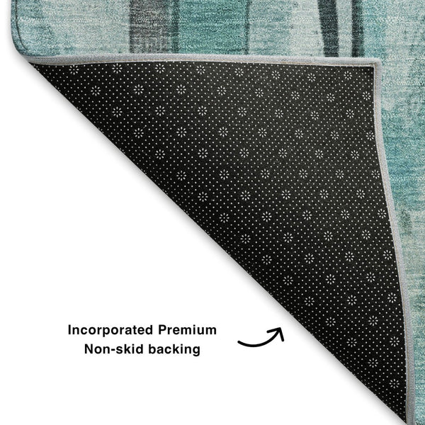 HomeRoots 10' Teal and Gray Striped Area Rug - Washable, UV-Protected, Durable for Busy Homes & Modern Spaces 706487