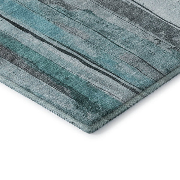 HomeRoots 10' Teal and Gray Striped Area Rug - Washable, UV-Protected, Durable for Busy Homes & Modern Spaces 706487