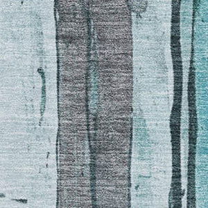 HomeRoots 10' Teal and Gray Striped Area Rug - Washable, UV-Protected, Durable for Busy Homes & Modern Spaces 706487