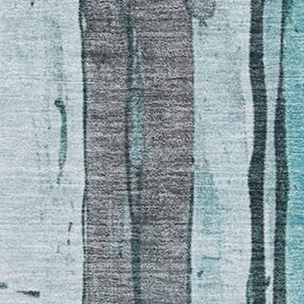 HomeRoots 10' Teal and Gray Striped Area Rug - Washable, UV-Protected, Durable for Busy Homes & Modern Spaces 706487