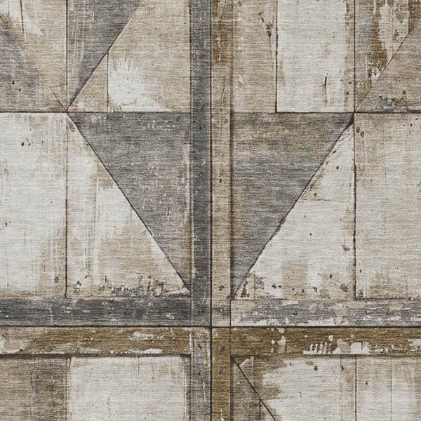 HomeRoots 5' X 8' Beige & Gray Geometric Area Rug - Washable, Stain Resistant, UV Protected for Busy Homes 706489