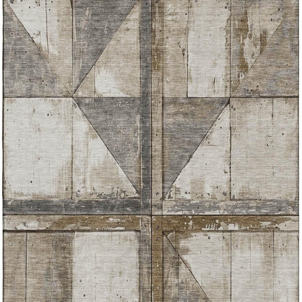 HomeRoots 5' X 8' Beige & Gray Geometric Area Rug - Washable, Stain Resistant, UV Protected for Busy Homes 706489