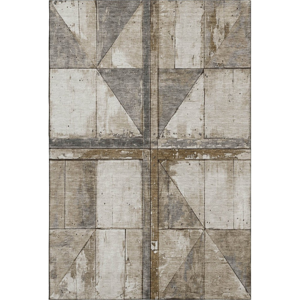 HomeRoots 9' X 12' Beige and Gray Geometric Area Rug - Washable, UV-Protected, Modern Design for High Traffic Areas 706492