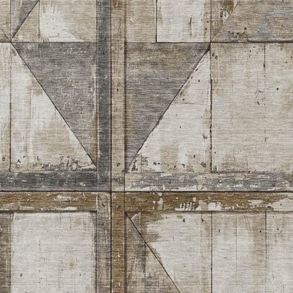 HomeRoots 9' X 12' Beige and Gray Geometric Area Rug - Washable, UV-Protected, Modern Design for High Traffic Areas 706492