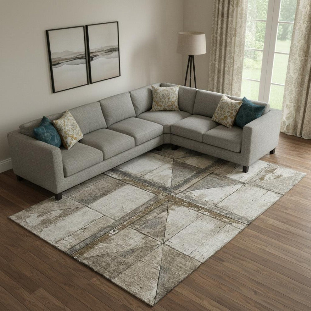 HomeRoots 10' Beige and Gray Geometric Area Rug - Washable, UV Protected, Durable for Modern Living Spaces 706493