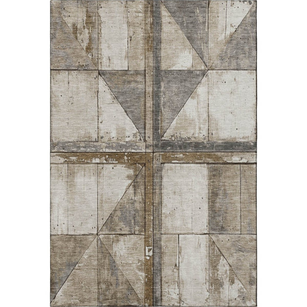 HomeRoots 10' Beige and Gray Geometric Area Rug - Washable, UV Protected, Durable for Modern Living Spaces 706493