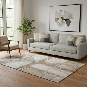 HomeRoots 5' X 8' Copper and Gray Geometric Area Rug - Stylish Washable Design with UV Protection & Durability 706495