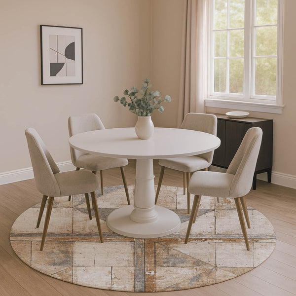 HomeRoots 8' Stylish Copper and Gray Geometric Round Rug - Washable, UV-Protected, Non-Slip for Active Homes 706496