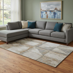 HomeRoots 8' X 10' Stylish Copper & Gray Geometric Area Rug - Washable, UV Protected & Stain Resistant Design 706497