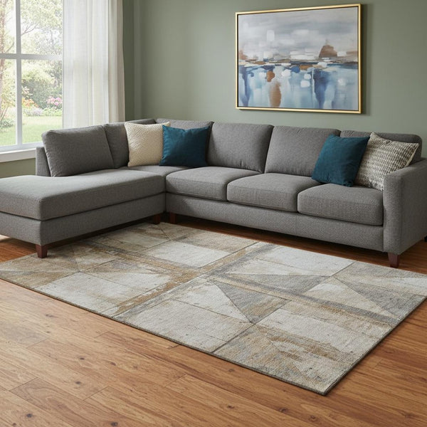 HomeRoots 8' X 10' Stylish Copper & Gray Geometric Area Rug - Washable, UV Protected & Stain Resistant Design 706497