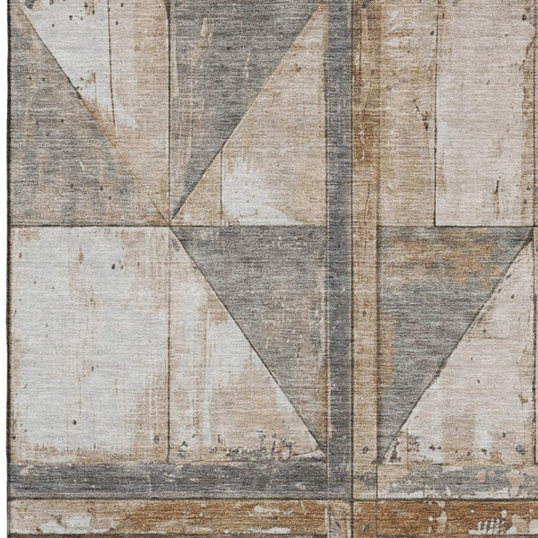HomeRoots 8' X 10' Stylish Copper & Gray Geometric Area Rug - Washable, UV Protected & Stain Resistant Design 706497