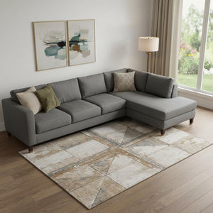 HomeRoots 9' X 12' Stylish Copper and Gray Geometric Area Rug - Washable, UV-Protected, Non-Slip Design 706498