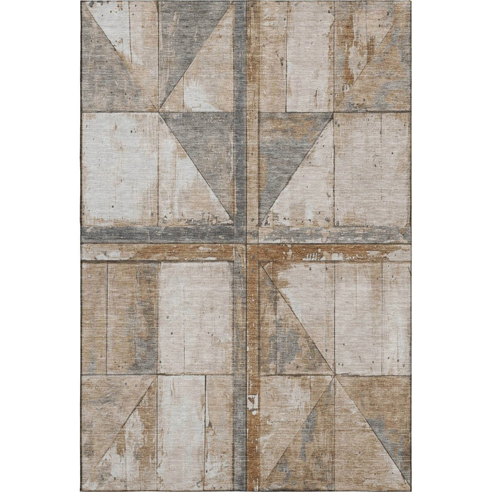 HomeRoots 9' X 12' Stylish Copper and Gray Geometric Area Rug - Washable, UV-Protected, Non-Slip Design 706498