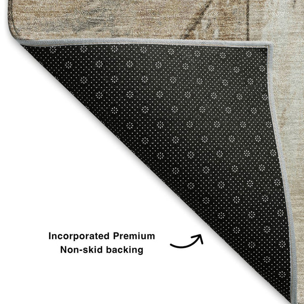 HomeRoots 9' X 12' Stylish Copper and Gray Geometric Area Rug - Washable, UV-Protected, Non-Slip Design 706498