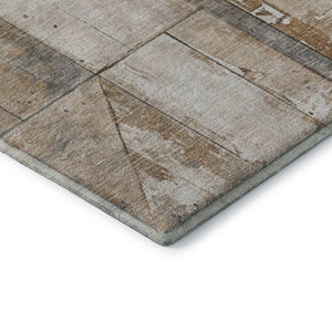 HomeRoots 9' X 12' Stylish Copper and Gray Geometric Area Rug - Washable, UV-Protected, Non-Slip Design 706498