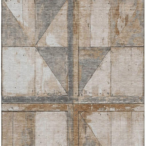 HomeRoots 9' X 12' Stylish Copper and Gray Geometric Area Rug - Washable, UV-Protected, Non-Slip Design 706498