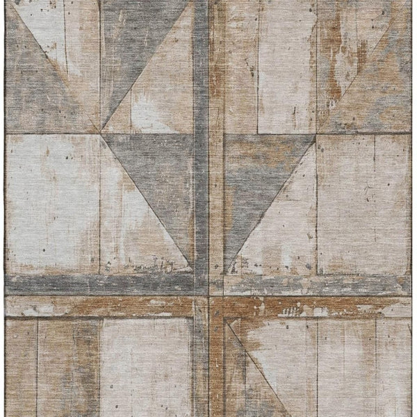 HomeRoots 9' X 12' Stylish Copper and Gray Geometric Area Rug - Washable, UV-Protected, Non-Slip Design 706498
