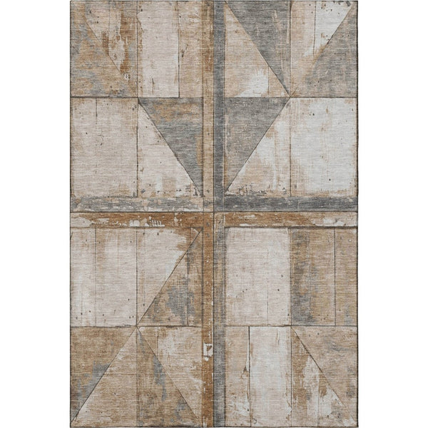 HomeRoots 9' X 12' Stylish Copper and Gray Geometric Area Rug - Washable, UV-Protected, Non-Slip Design 706498