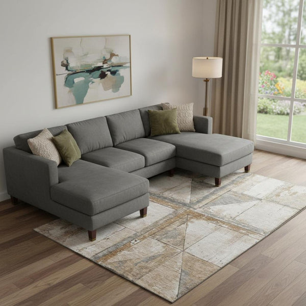 HomeRoots 10' x 14' Copper & Gray Geometric Area Rug - Washable, UV Protected, Stylish for High-Traffic Rooms 706499