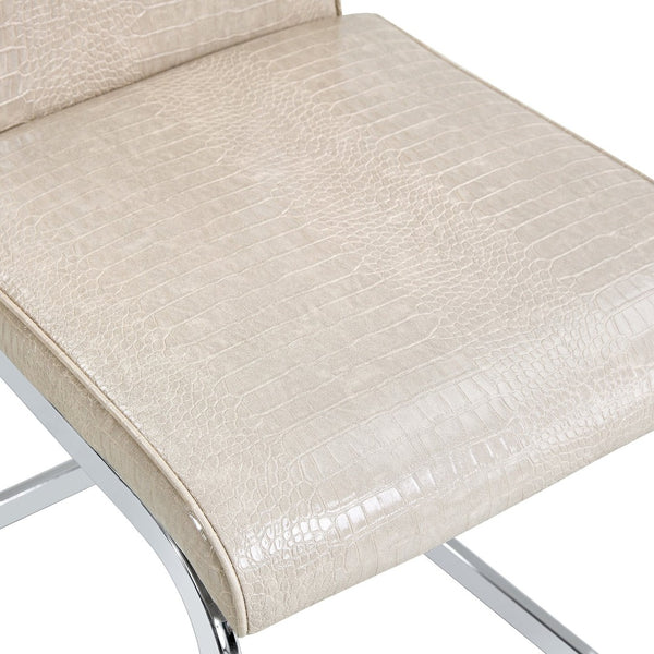 English Elm Set of 2 Glam Faux Alligator Pvc Dining Chairs with Crystal Buckle Bow Legs Beige W3875P371037