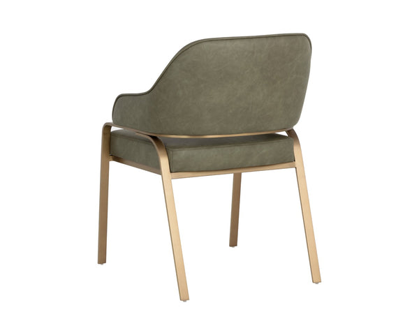 Sunpan MALACHI Dining Armchair - Luxurious Ivanhoe Pine Faux Leather with Gold Stainless Steel Base 112444