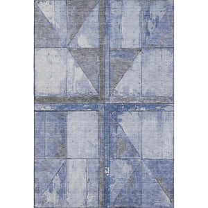 HomeRoots 5' X 8' Stylish Denim Blue & Gray Geometric Washable Area Rug with UV Protection & Non-Slip Backing 706501