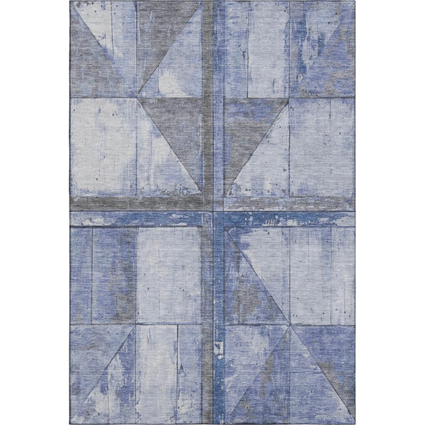 HomeRoots 5' X 8' Stylish Denim Blue & Gray Geometric Washable Area Rug with UV Protection & Non-Slip Backing 706501