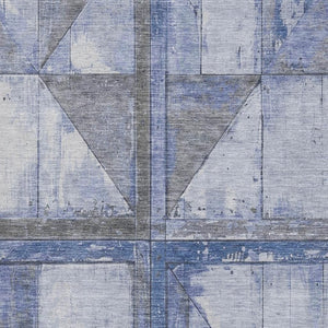 HomeRoots 5' X 8' Stylish Denim Blue & Gray Geometric Washable Area Rug with UV Protection & Non-Slip Backing 706501