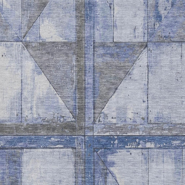 HomeRoots 5' X 8' Stylish Denim Blue & Gray Geometric Washable Area Rug with UV Protection & Non-Slip Backing 706501
