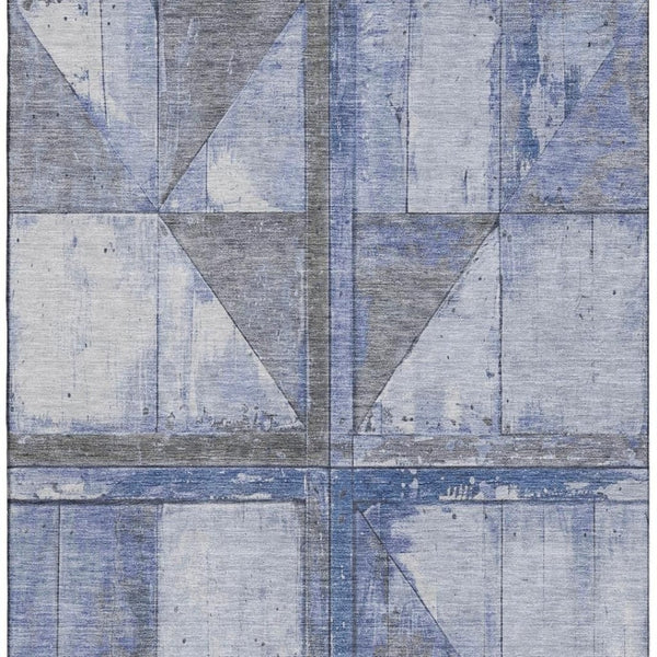 HomeRoots 5' X 8' Stylish Denim Blue & Gray Geometric Washable Area Rug with UV Protection & Non-Slip Backing 706501