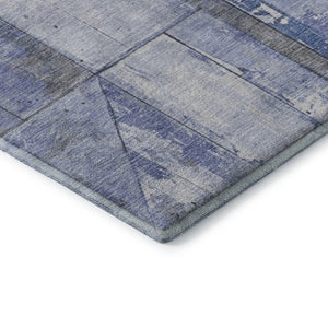 HomeRoots 8' Denim Blue and Gray Geometric Round Rug - Washable, Stain-Resistant, UV-Protected for High-Traffic Areas 706502