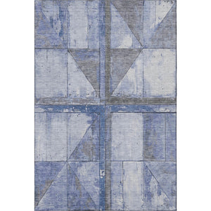 HomeRoots 8' X 10' Denim Blue & Gray Geometric Area Rug - Washable, UV-Protected, Perfect for Busy Homes! 706503