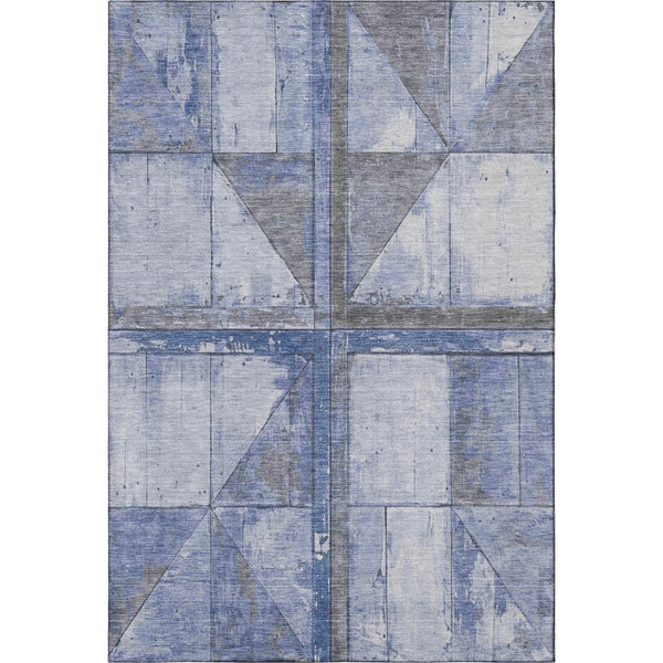 HomeRoots 8' X 10' Denim Blue & Gray Geometric Area Rug - Washable, UV-Protected, Perfect for Busy Homes! 706503