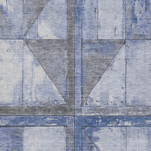 HomeRoots 9' X 12' Denim Blue and Gray Geometric Area Rug – Stylish, Stain-Resistant, Washable & UV Protected! 706504