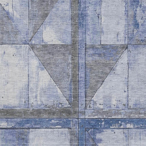 HomeRoots 10' Geometric Denim Blue and Gray Washable Area Rug with UV Protection for Family-Friendly Living Spaces 706505