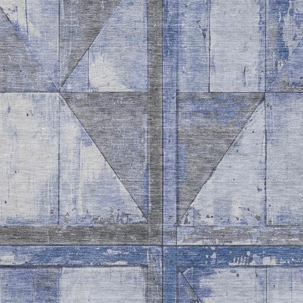 HomeRoots 10' Geometric Denim Blue and Gray Washable Area Rug with UV Protection for Family-Friendly Living Spaces 706505
