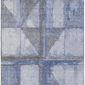 HomeRoots 10' Geometric Denim Blue and Gray Washable Area Rug with UV Protection for Family-Friendly Living Spaces 706505