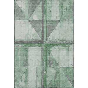 HomeRoots 5' X 8' Green & Gray Geometric Area Rug - Washable, UV-Protected, Non-Slip Backing for Easy Care! 706507