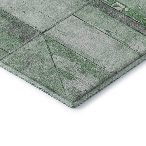 HomeRoots 5' X 8' Green & Gray Geometric Area Rug - Washable, UV-Protected, Non-Slip Backing for Easy Care! 706507