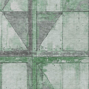 HomeRoots 5' X 8' Green & Gray Geometric Area Rug - Washable, UV-Protected, Non-Slip Backing for Easy Care! 706507