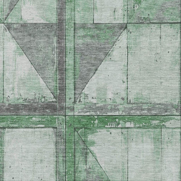 HomeRoots 5' X 8' Green & Gray Geometric Area Rug - Washable, UV-Protected, Non-Slip Backing for Easy Care! 706507